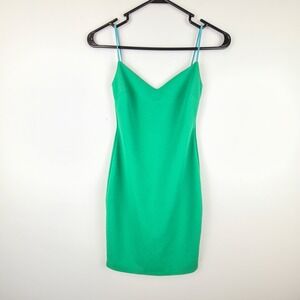 Windsor Bodycon Mini Dress Size XS Green With Blue Straps Sweetheart Short Sexy